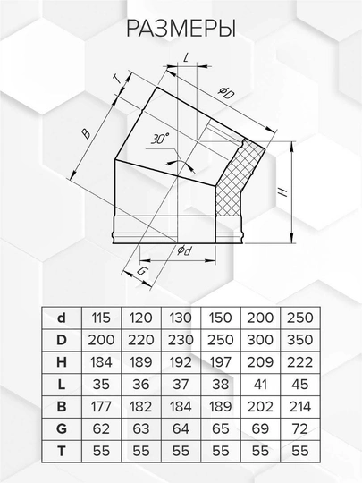 Craft HF-50BP сэндвич-колено 30° (316/0,8/эмаль) Ф115х200 - 1