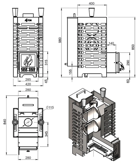 Печь для бани ASTON 20 INOX "АКВА" - 3