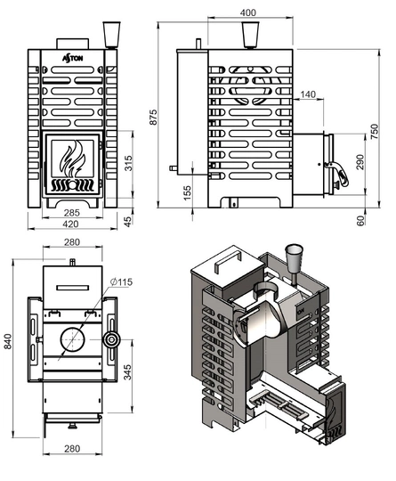 Печь для бани ASTON 16 INOX "АКВА" - 3