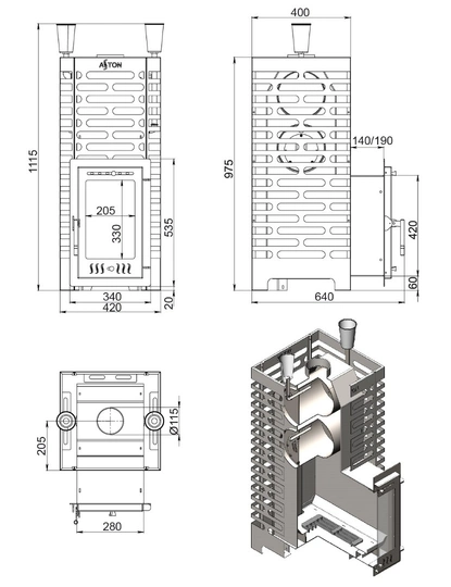 Печь для бани ASTON 24 INOX (310М) - 2