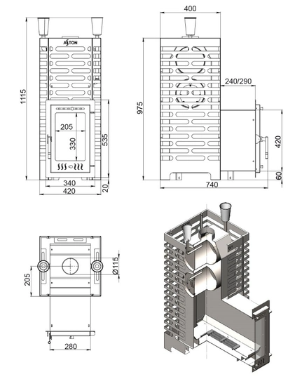 Печь для бани ASTON 24 INOX (310М) Long - 2