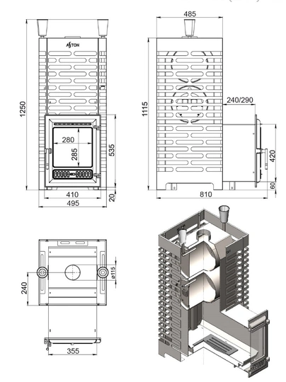 Печь для бани ASTON 38 INOX (320) Long - 2
