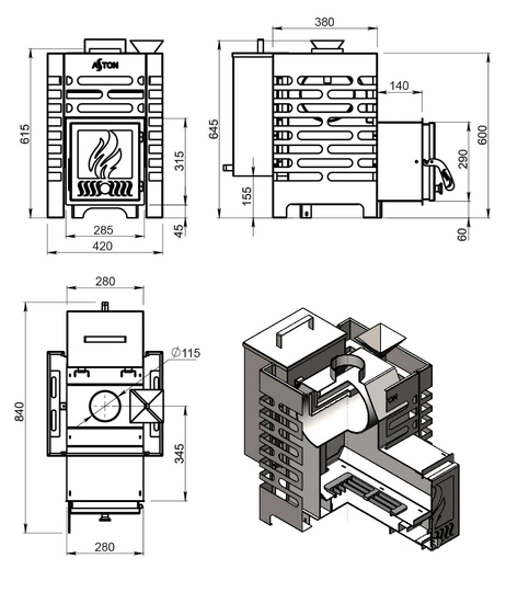 Печь для бани ASTON 12 "АКВА" - 3