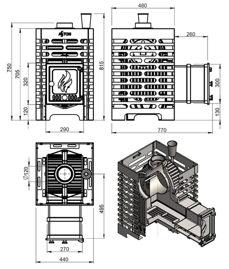 Печь для бани ASTON «Шторм 16» (ДТ-4) Long - 7