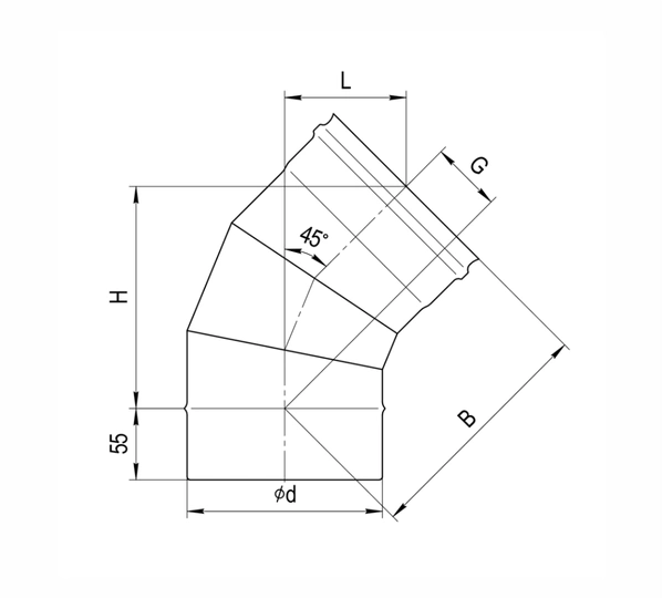 Ferrum HF Plus колено угол 135° (430/1,0мм) Ф115 - 1
