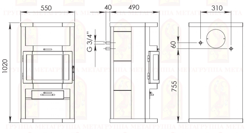 Печь-камин АОТВ 9,0-02 в модификации «Ангара-Аква» - 3