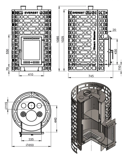 Печь для бани Эверест "Steam Master" 38 INOX (320М) б/в - 2
