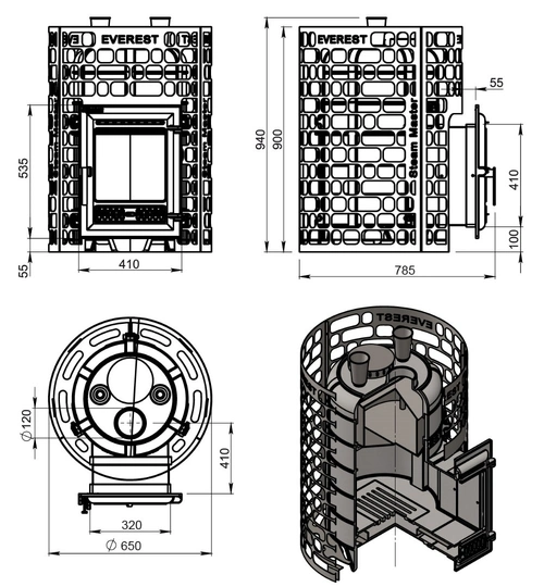 Печь для бани Эверест "Steam Master" 30 (320) ЧУГУН б/в - 4