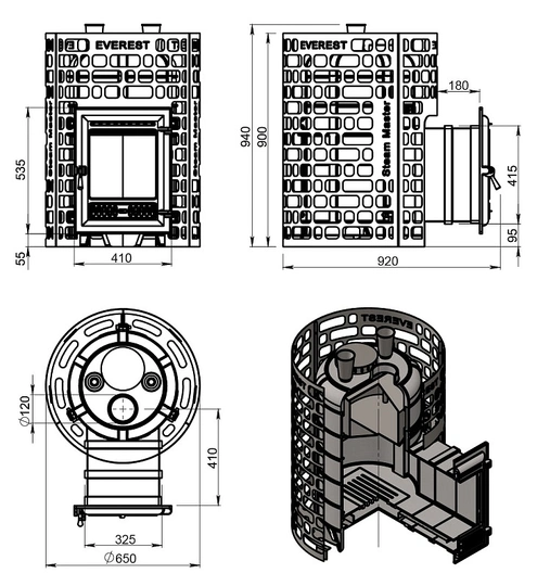 Печь для бани Эверест "Steam Master" 30 (320) ЧУГУН - 4