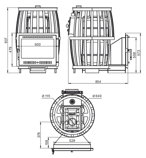 Печь для бани Везувий Легенда Русский пар Ковка 24 Панорама "М" - 3