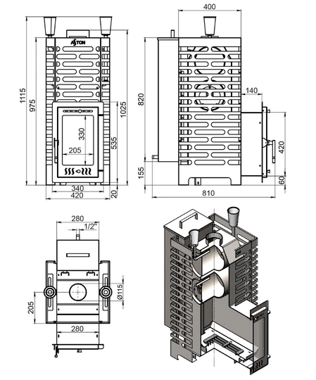 Печь для бани ASTON 24 INOX (310М) АКВА - 3
