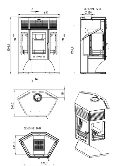 Печь-камин АОТ 12,0 в модификации «Москва 12» - 8