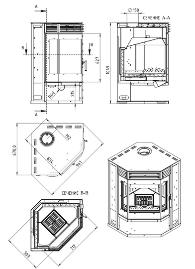 Печь-камин АОТ 12,0 в модификации «Амур 12» - 7