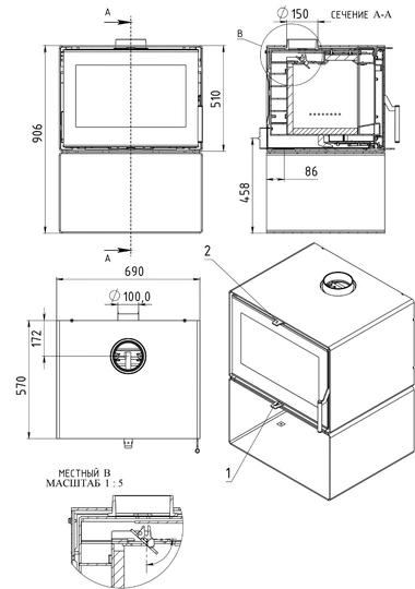 Печь-камин АОТ 10,0 в модификации «Монблан 700» - 6