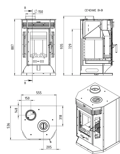 Печь-камин АОТ 9,0-03 в модификации «Москва 9 с плитой» - 6