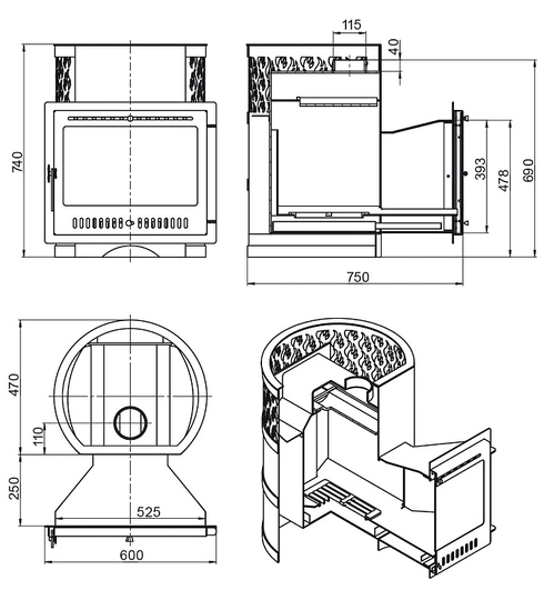 Печь для бани Везувий Лава 22 Панорама «М» - 3