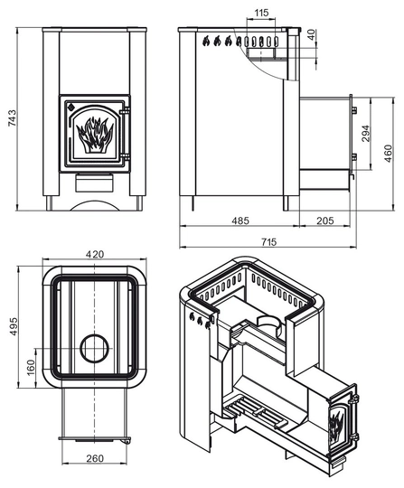 Печь для бани Везувий Русичъ 22 антрацит (ДТ-4С) - 3