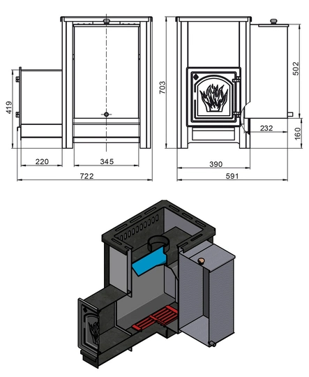 Печь для бани Везувий Русичъ «АКВА» 22 антрацит (ДТ-4) - 1