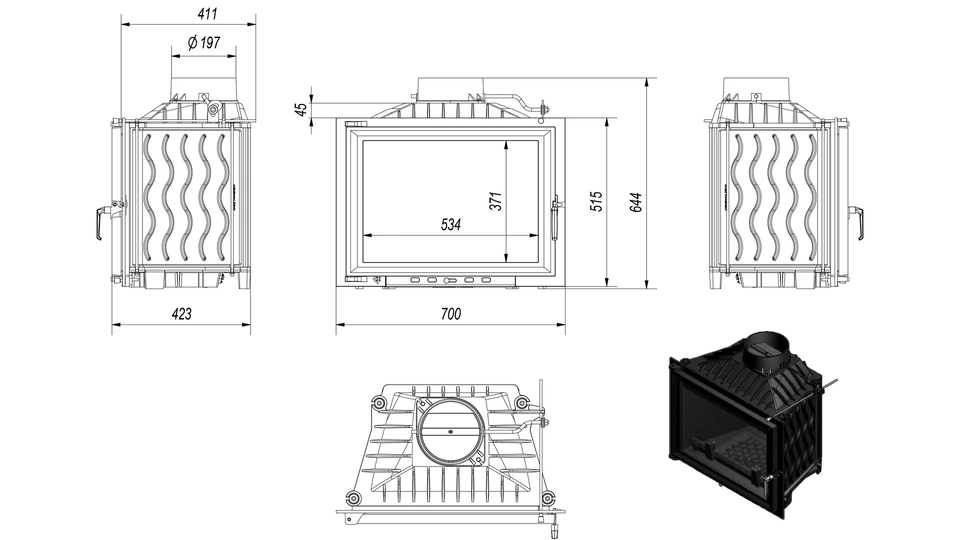 Каминная топка Eryk 12  700 (ERYK/700) - 1