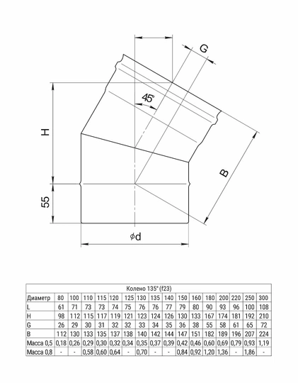 Ferrum HF колено угол 135° (430/0,8мм) Ф200 - 1
