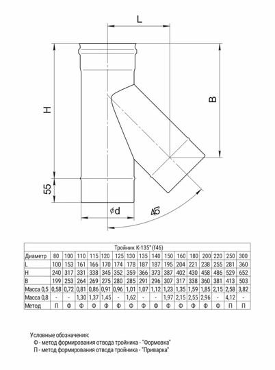 Ferrum GS тройник-К 135° (430/0,5мм) Ф100 - 1