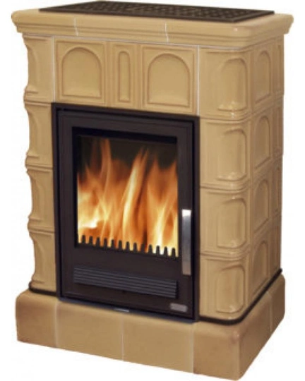 Печь-камин BRITANIA L, кафельный цоколь - вставка ЧУГУННАЯ - 1