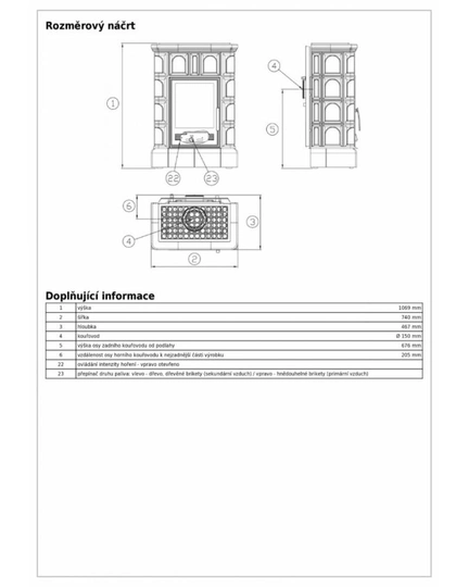Печь-камин BRITANIA L, кафельный цоколь - вставка ЧУГУННАЯ - 2