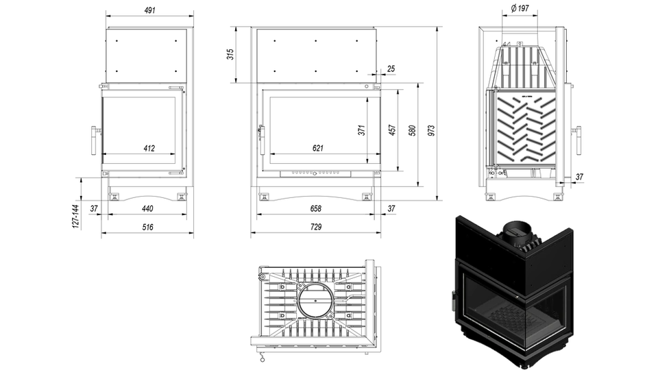 Каминная топка Zuzia/L/BS (P/BS) - 3