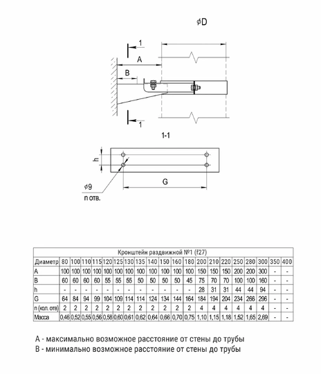Ferrum кронштейн раздвижной №1 (430/1,0мм) Ф200 - 1