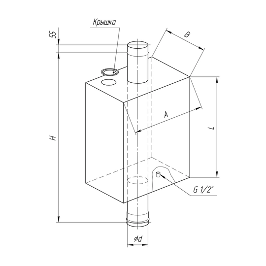 Бак Ferrum Комфорт прямоугольный на трубе 55л - 1