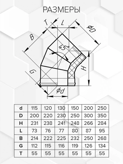 Craft HF-50BP сэндвич-колено 45° (316/0,8/эмаль) Ф115х200 - 1