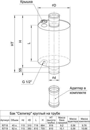 Бак Ferrum Селигер  круглый на трубе 62л - 1