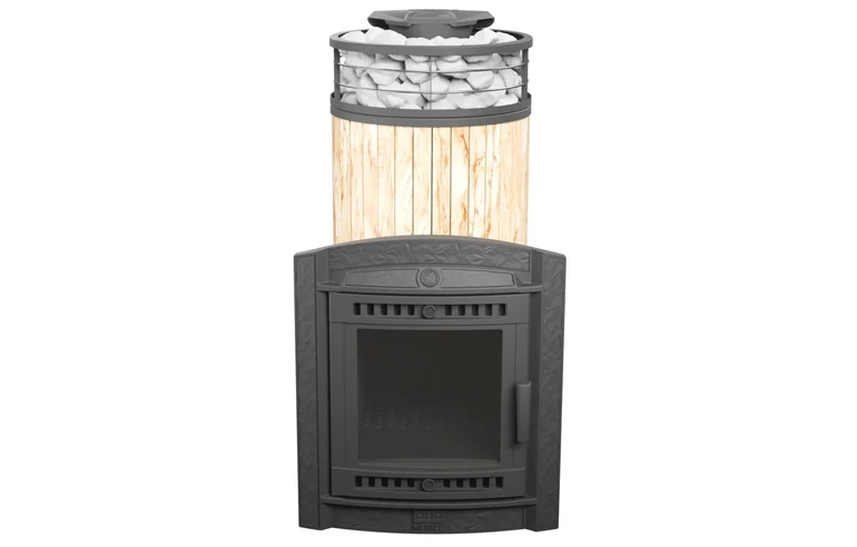 Печь банная "Атмосфера XL" в ламелях "Окаменевшее дерево" NEW