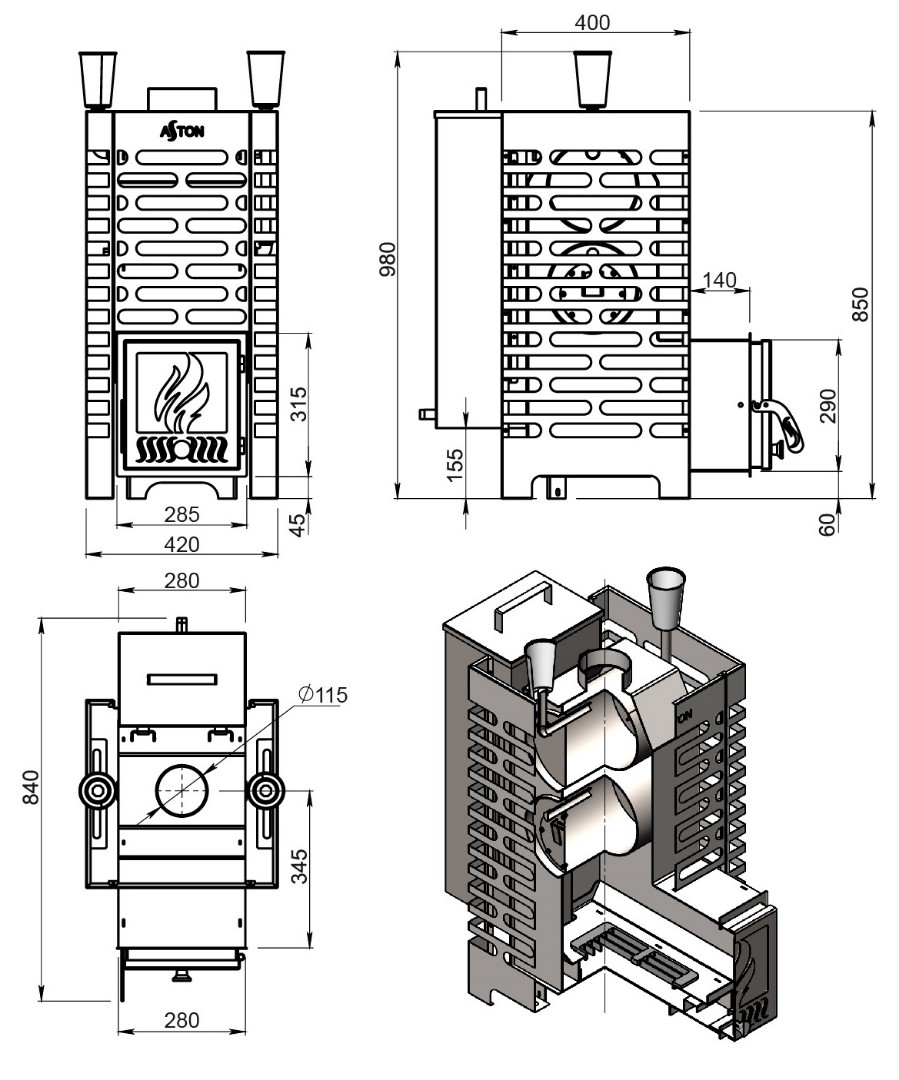 Печь для бани ASTON 20 INOX "АКВА" - 3min