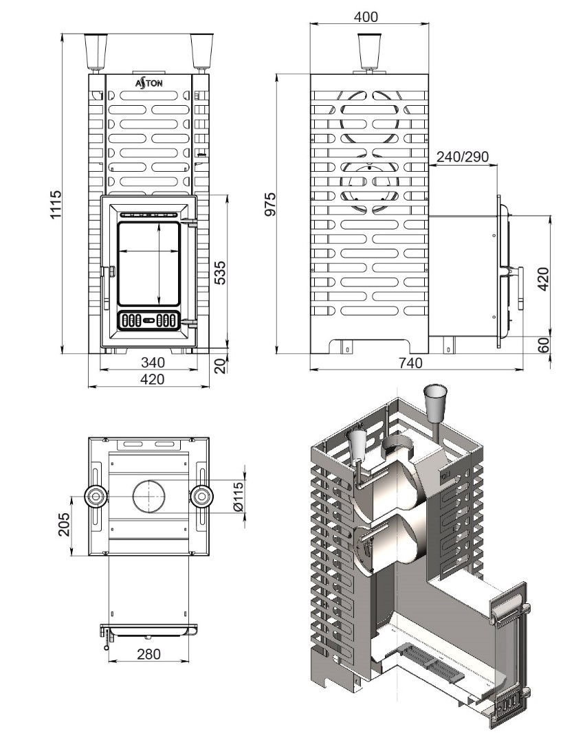 Печь для бани ASTON 24 INOX (310) Long - 2min