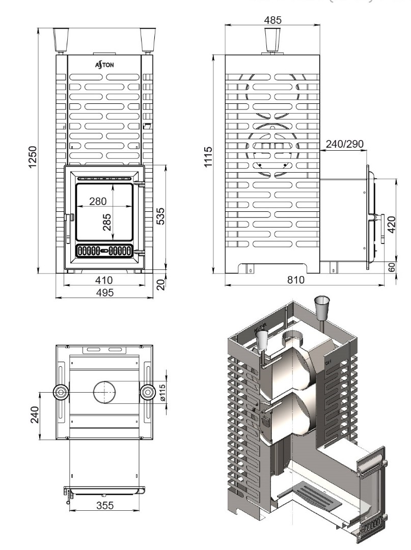 Печь для бани ASTON 38 INOX (320) Long - 2min