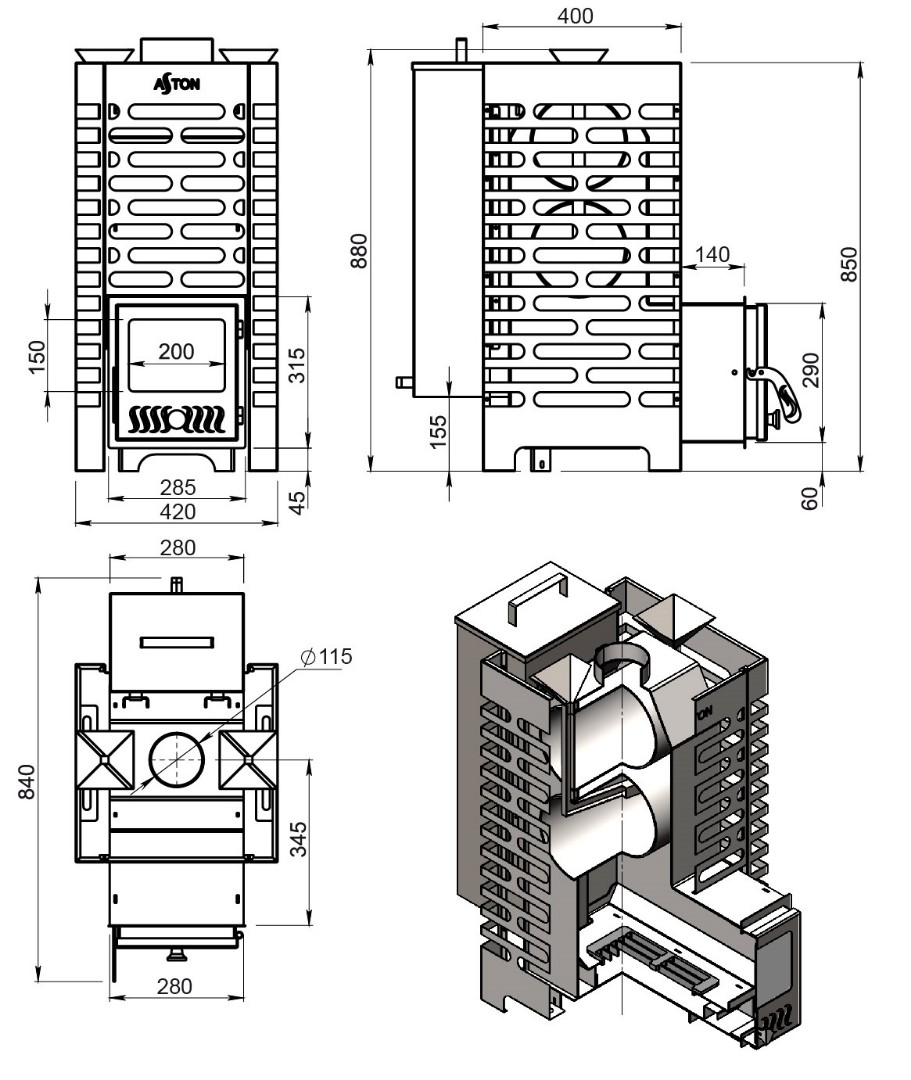 Печь для бани ASTON 20 стекло "АКВА" - 3min