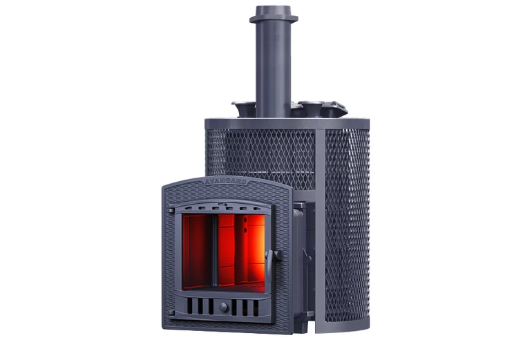 Чугунная печь для бани AVANGARD ЗКН 25 (П2) Ураган в круглой сетке