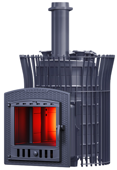 Чугунная печь для бани AVANGARD ЗК 35 (П2) Ураган в сетке Тюльпан - 0min