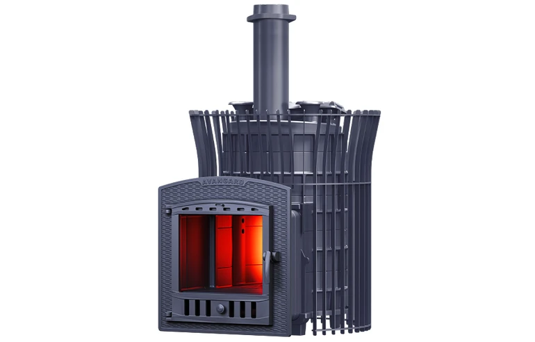 Чугунная печь для бани AVANGARD ЗК 35 (П2) Ураган в сетке Тюльпан