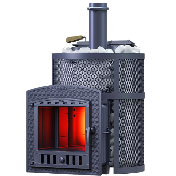 Чугунная печь для бани AVANGARD ЗКН 35 (П2) Ураган в круглой сетке - 1min