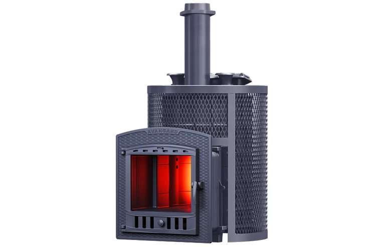 Чугунная печь для бани AVANGARD ЗКН 35 (П2) Ураган в круглой сетке