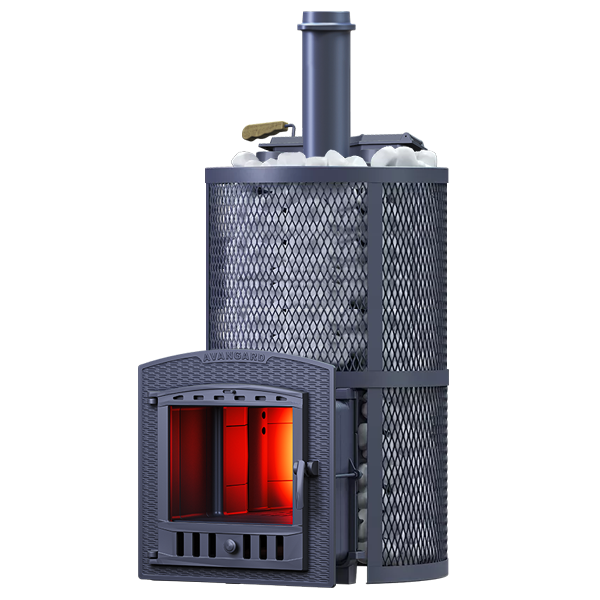 Чугунная печь для бани AVANGARD ЗК 40 (П2) Ураган в круглой сетке - 1min