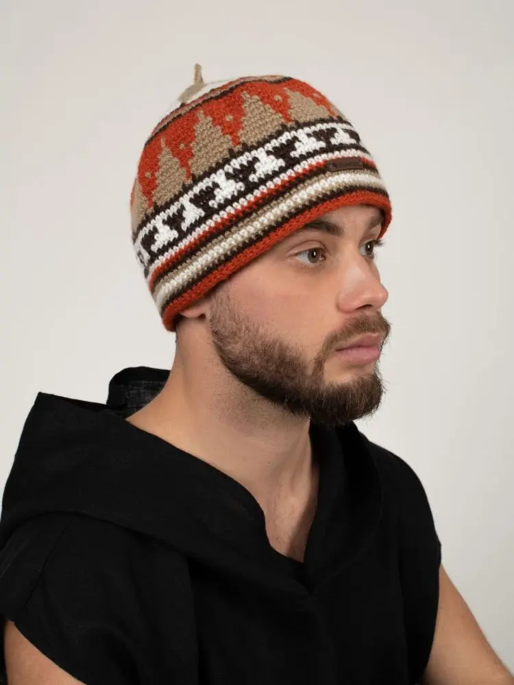 Шапка вязаная для бани Woodson Viking, орнамент, без косичек (коричневый) - 1min