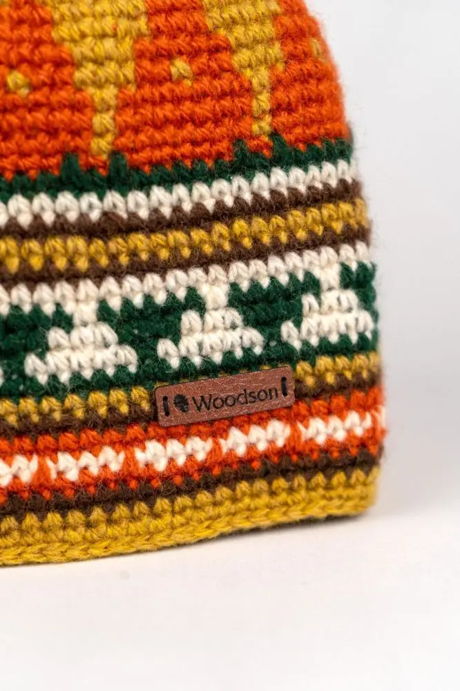 Шапка вязаная для бани Woodson Viking, орнамент, без косичек (оранжевый) - 2min