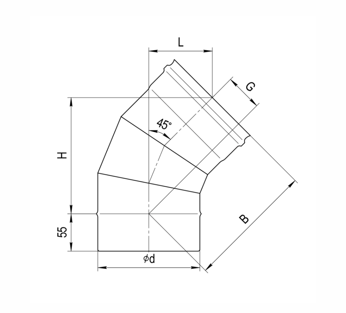 Ferrum HF Plus колено угол 135° (430/1,0мм) Ф115 - 1min