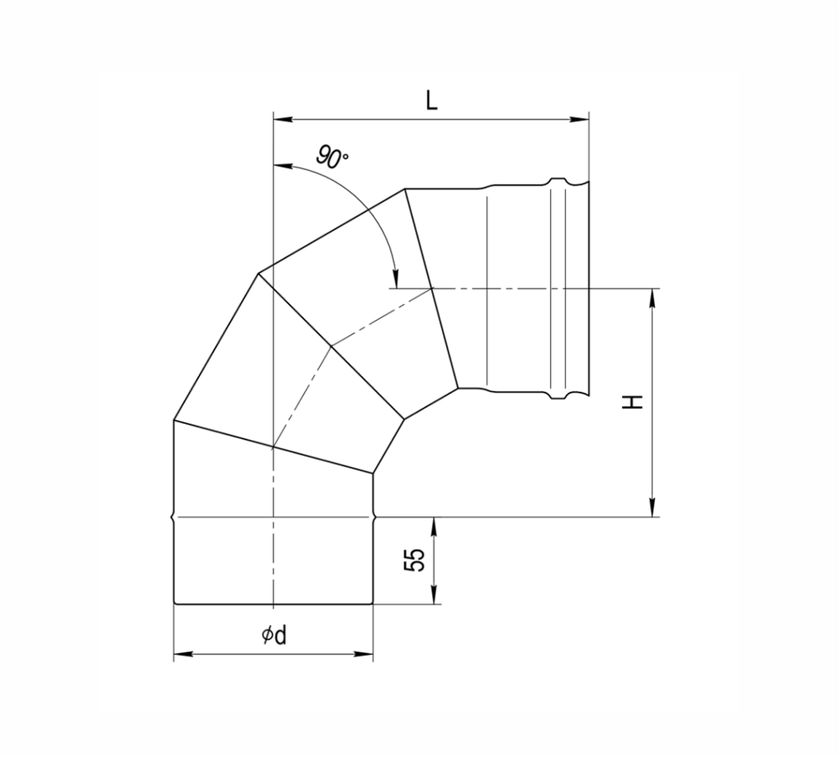 Ferrum HF Plus колено угол 90° (430/1,0мм) Ф150 - 1min