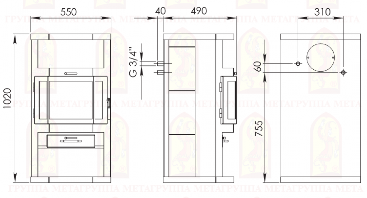 Печь-камин АОТВ 9,0-02 в модификации «Ангара-Аква» - 2