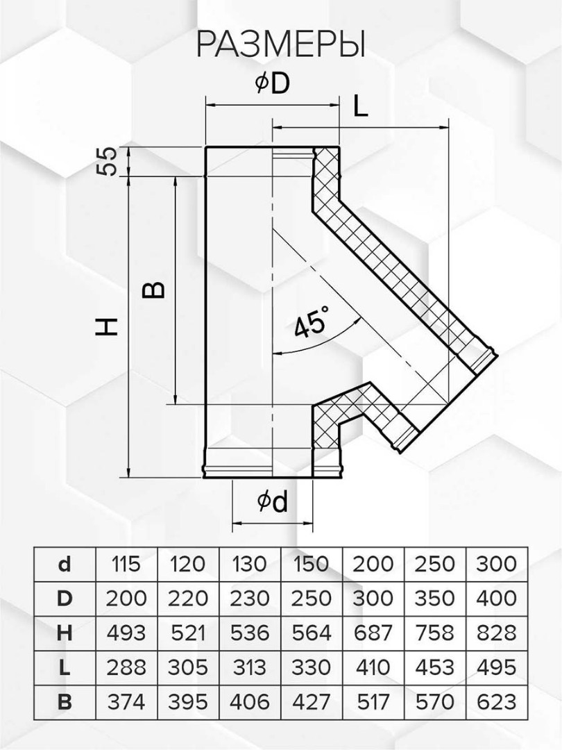 Craft HF-50 сэндвич-тройник 45° (316/0,8/304/0,5) Ф150х250 - 1min