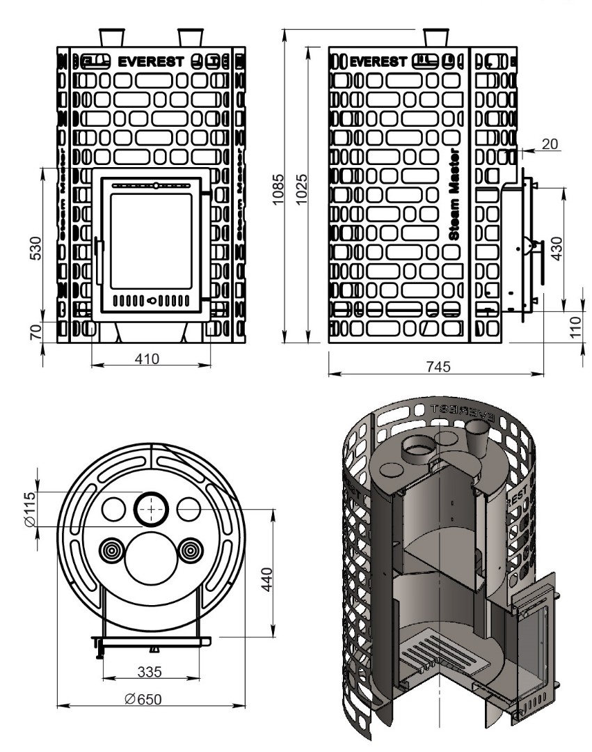 Печь для бани Эверест "Steam Master" 38 INOX (320М) б/в - 2min